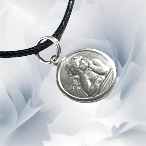 Guardian Angel Sterling Silver Pendant and Premium Leather Cord Necklace - Picture 2 of 5